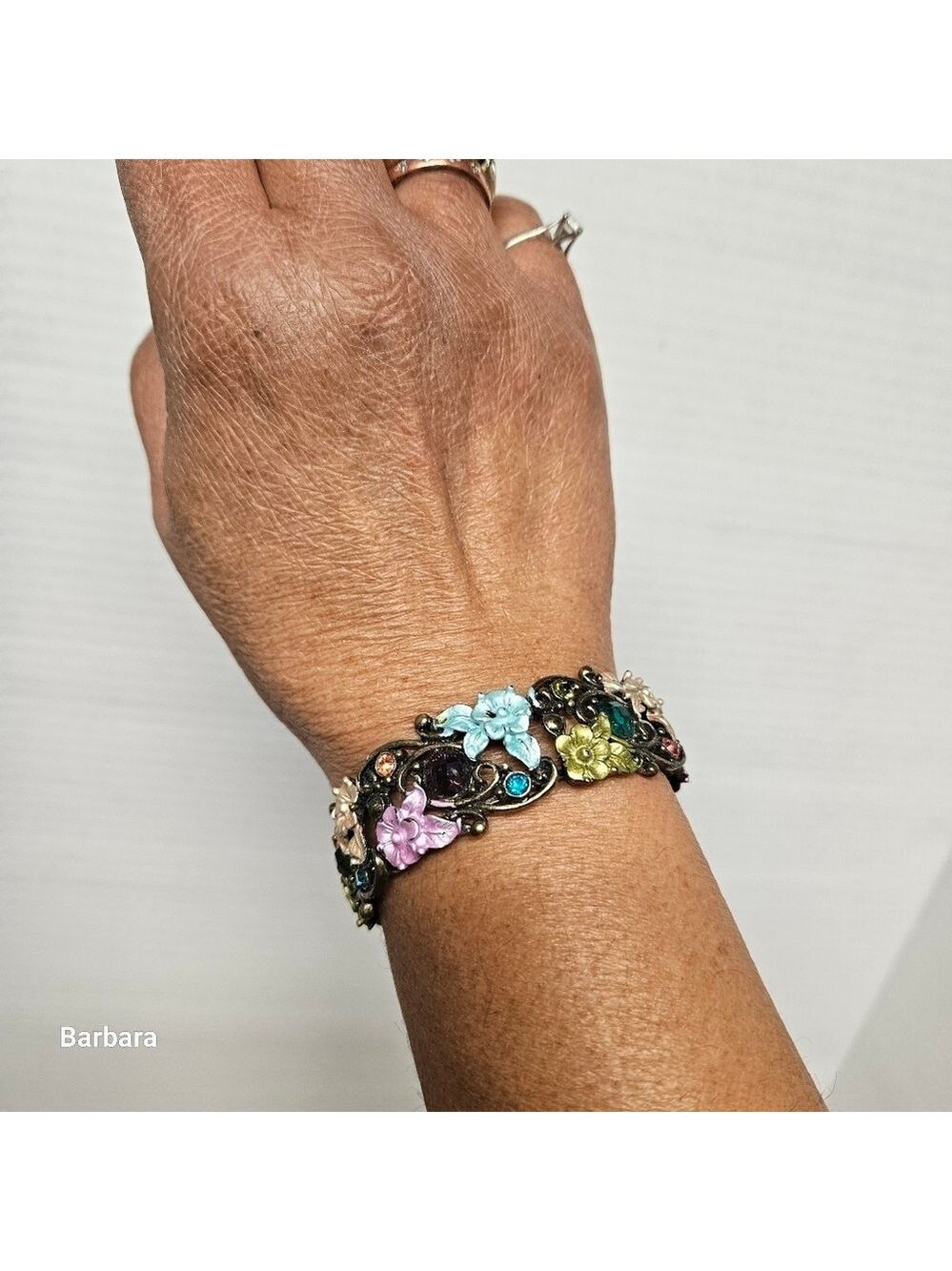 Vintage Metal Multicolor Floral Enamel Cuff Bracelet